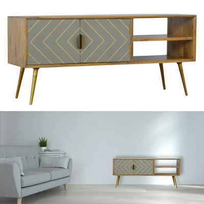 £345 • Buy Media Unit TV Stand Cabinet Retro Danish Style Grey Gold Geometric Design Funky