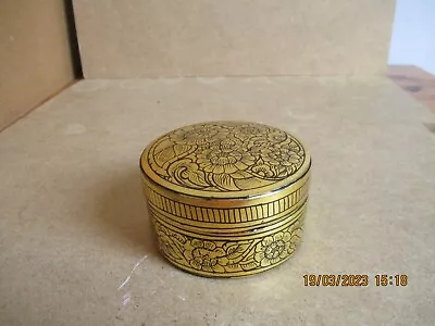 £1.50 • Buy Vintage  Papier Mache Lidded  Trinket Box, Black And Gold Floral Design