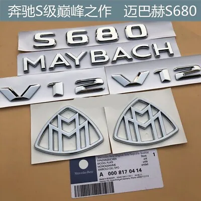 Chrome ABS   S680 + MAYBACH + V12   Emblem Auto Front Badge For Mercedes-Benz S • $49.99