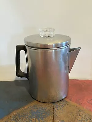 Vtg Coffee Pot Percolator Aluminum 7 Cup Camp Stove USA D Handle Glass On Lid • $19