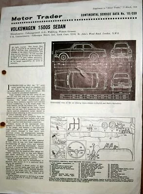 Volkswagen VW 1500S Sedan Motor Trader Continental Serice Data Sheet No.10 • $4.35