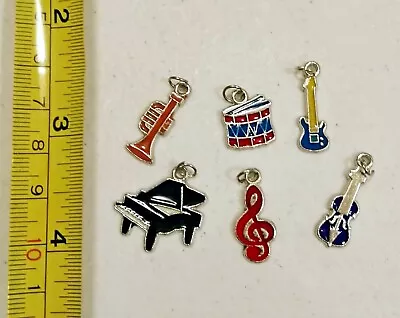 Music Musical Instruments Band Piano Drum Guitar Enamel Charm Charms Set Of 6 • $3.75