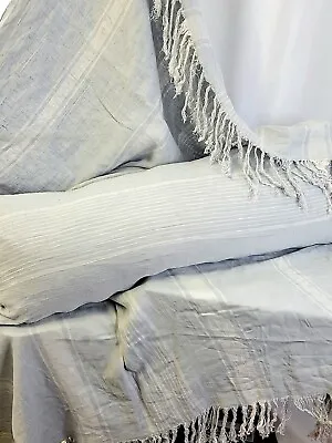 Restoration Hardware Rustic Linen Striped Throw Blanket Matching Long Pillow Set • $227.85