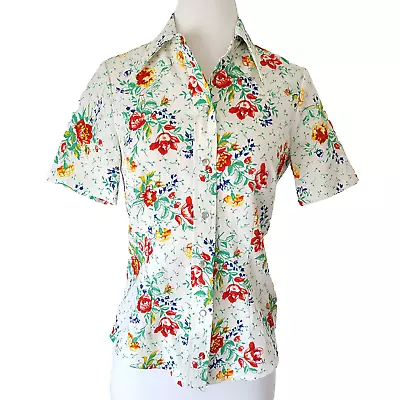 Vintage H Bar C Ranchwear Blouse Size S 32 Floral Pearl Snap Western Rockabilly • $29