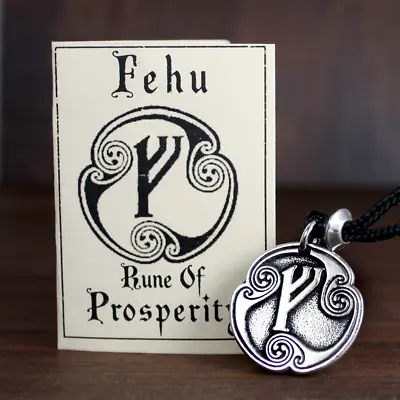 Fehu Prosperity Rune Pendant Norse Viking Asatru Talisman Wealth Feoh Necklace • $19.99