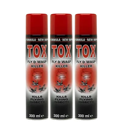 TOX FLY & WASP KILLER INSECTICIDE FAST ACTING AEROSOL SPRAY 300ml X 3 • £7.51