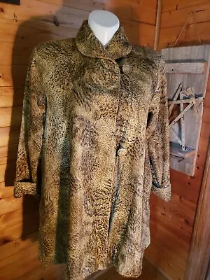 $49.99 • Buy Vintage Women's Faux Fur Swing Coat Size S M Cheetah Print Jacket Monica Turtle