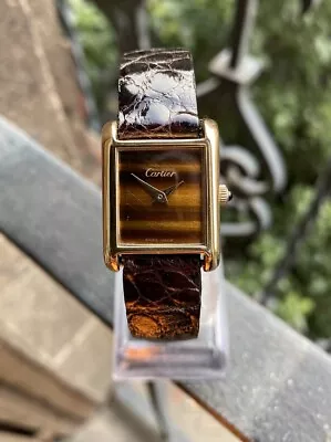 Rare Cartier Tank Ladys 18k Gold Electroplated Tigers Eye   Dial Eta 2512 21 Mm • $194.50