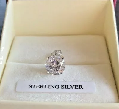 £9.99 • Buy Men's Single 925 Sterling Silver 8mm Round 2.04cts Diamond Unique Stud Earring 