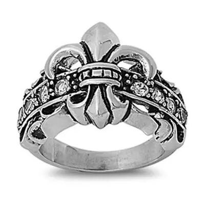 Men's Fleur De Lis Ring Polished Stainless Steel Band New USA 18mm Sizes 7-12 • $11.19