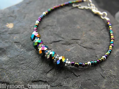 Shamballa Pave Collar Necklace Rainbow TITANIUM Coated DRUZY Agate Raw HEMATITE • £2.99