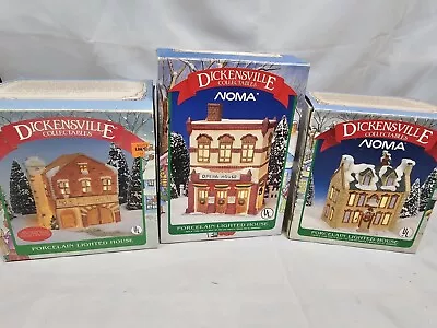 Lot Of 3 Vintage NOMA Dickensville Collectables Porcelain Lighted Houses  • $60