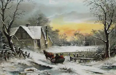 Horse Pulled Sleigh Winter Old House By Chandler • £16.34