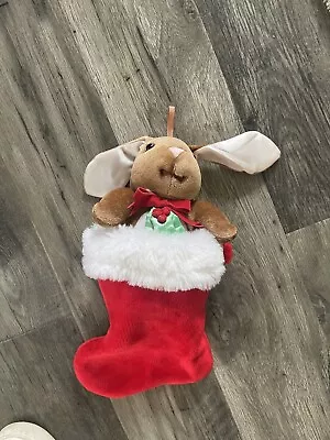 Vintage Velveteen Rabbit Plush In Christmas Stocking Bunny Long Ears 16” • $11.39