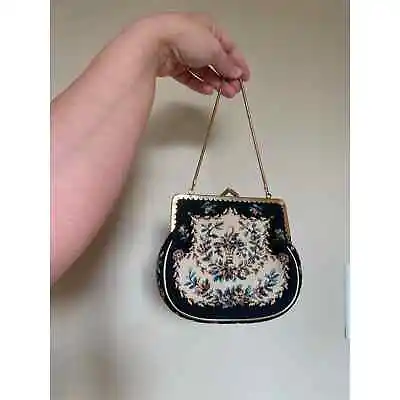 Vintage Floral Petit Point Needlepoint Evening Bag Purse  Handbag • $29.95