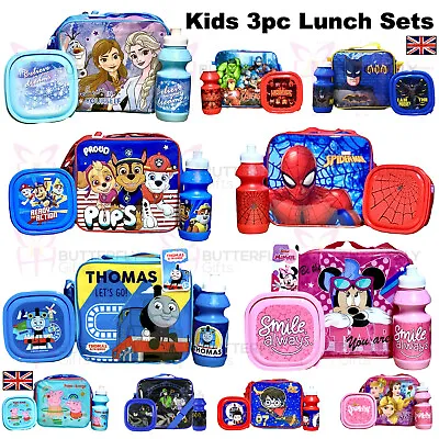 £13.95 • Buy 3Pc Set Childrens Insulated Lunch Pack Bag Bottle Kids Boys Girls School Food 