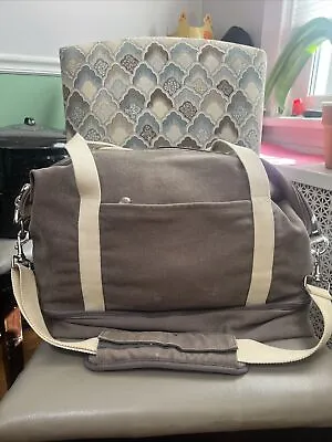 L&S Lo & Sons Canvas Gray Zipper Travel Duffle Bag W/Shoes Compartment Weekender • $39.99