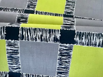 1950's Flamboyant Chartreuse & Charcoal Zebra Plaid Barkcloth Era Vintage Fabric • $55