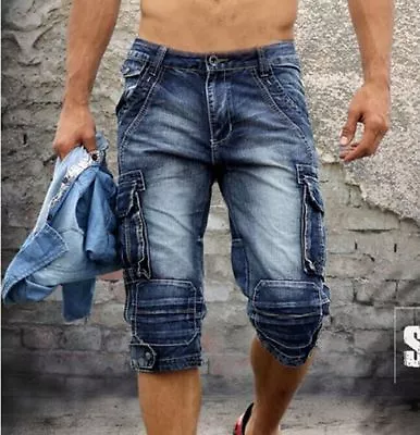 Fashion New Mens Size 28-40 Cargo Casual Blue Denim Pocket Walk Shorts Jeans  • $53.41