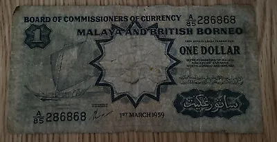 £1 • Buy Malaya & British Borneo 1 Dollar 1959  Tdlr Pick # 8a
