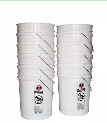 5 Gallon Plastic Bucket Heavy Duty White Paint Pail Storage Buckets 10-Pack • $41.50