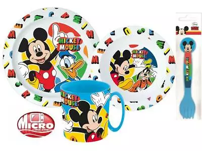 Mickey Mouse Childrens Toddlers  5 Pc Dinner Breakfast Set Plate Bowl Mug New • £11.49