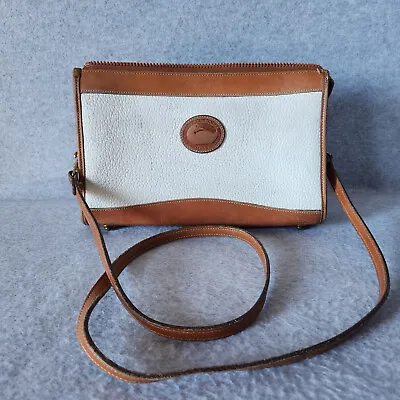 Vintage Dooney & Bourke Pebbled Leather Crossbody Bag Zip White Brown • $34.98