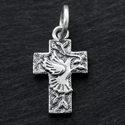 925 Sterling Silver Cross Dove Olive Branch Leaf Pendant Christain Symbolism New • $10.98