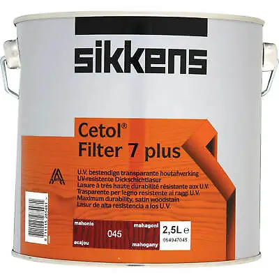 £104.95 • Buy Sikkens Cetol Filter 7 Plus Translucent Woodstain Mahogany 2.5l