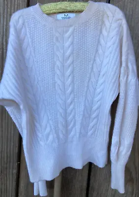 Magaschoni 100% Cashmere Ivory Cable Pullover  40  ABTUC • $15.90