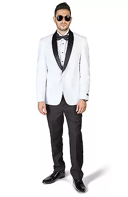 Slim Fit 1 Button Shawl Lapel White Tuxedo With Black Pants By AZAR 4030-1 • $89