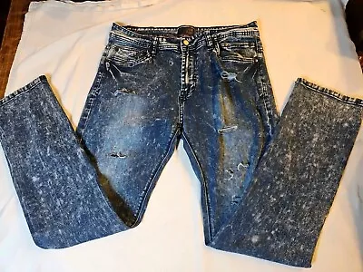 Steve's Jeans Mens 34x30 Medium Acid Wash Blue Skinny Fit Stretch Denim Distress • $17.99