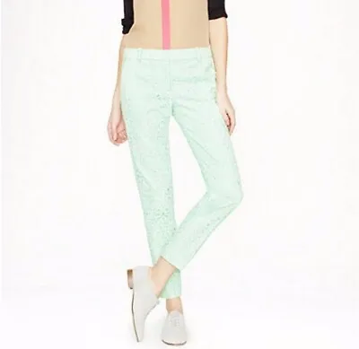 J.Crew Cafe Capri Pants 2 Pastel Mint Green Embroidered Cotton Eyelet Cropped • $35.99