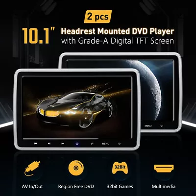 2PCS 10.1  TFT Screen Car Headrest Mounted Monitors DVD Player HDMI/USB/SD/AV/IR • £179.99