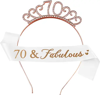 HuaJiao 70th Birthday Sash And Tiara Fabulous 70th Birthday Gifts For Women Set • £5.30