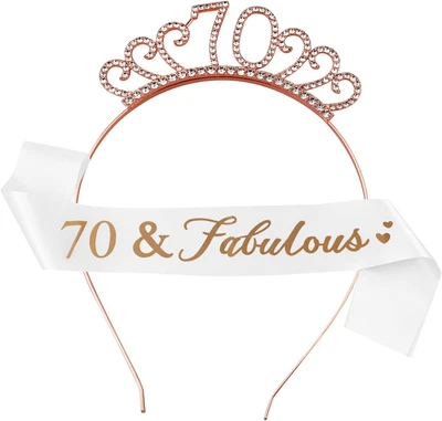 HuaJiao 70th Birthday Sash And Tiara Fabulous 70th Birthday Gifts For Women Set • £5.30