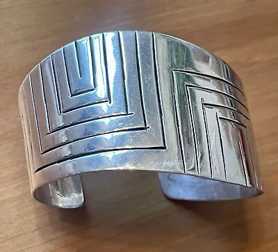 Vintage Southwestern Native Signed Woods 925 Sterling Silver Cuff Wide Bracelet • $89.99