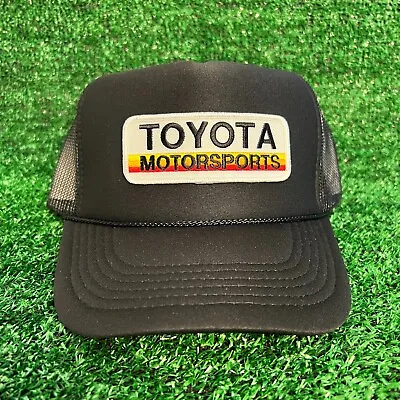 New Toyota Motorsports Black Cap Hat 5 Panel High Crown Trucker Snapback Vintage • $25.95