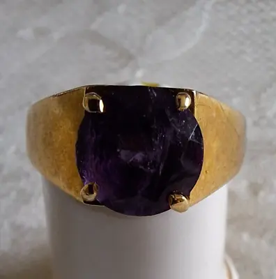 1970's 9ct 375 Solid Gold Amethyst Single Stone Retro Dress Ring Size M 3g • £95