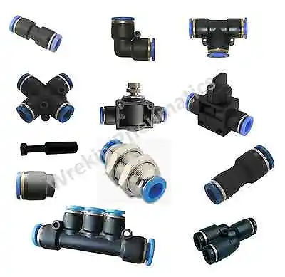 Pneumatic Push In Fittings Air Water Hose Tube Stem NYLON SPEED JOIN ADAPTER TEE • £2.14