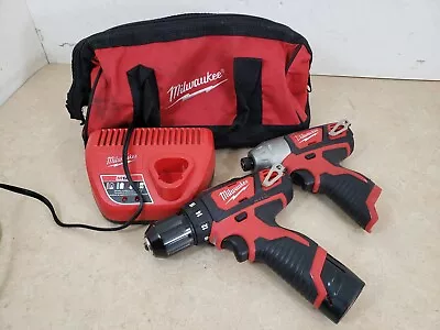 Milwaukee Cordless 12v 1/4  Hex Impact Driver & 3/8  Drill Driver 2462-20 Set • $16.50