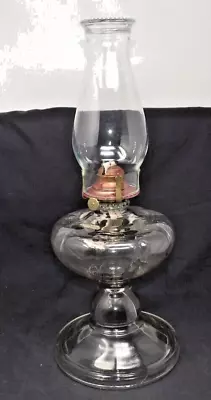 Vintage Antique Large Blown Glass Table Oil Lamp W/Beaded Chimney 18 1/2  Tall • $27.50