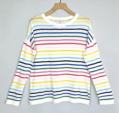 £24.99 • Buy Hobbs Multi Rainbow Stripe Linen Cotton Lightweight Knit Relaxed Jumper Sz M 14
