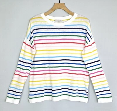 £24.99 • Buy Hobbs Multi Rainbow Stripe Linen Cotton Lightweight Knit Relaxed Jumper Sz M 14