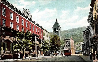 Postcard American Hotel And Trolley On Street Scene Mauch Chunk Pennsylvania • $8