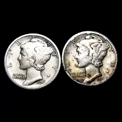 1916 1936-S Mercury Dime Silver  ---- Nice Details Coin Lot ---- #406P • $15