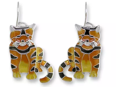 @ New ZARLITE Enamel Drop Earrings STERLING SILVER PLATED Golden Tabby Cat ZARAH • $22.88