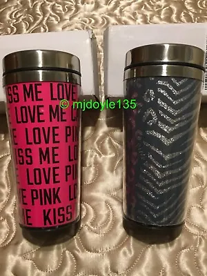 1-Victoria's Secret PINK Coffee Tumbler Travel Cup Silver Glitter Or PINK/Black • $29.50