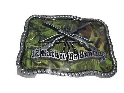 I'd Rather Be Hunting Metal Belt Buckle Camo Green Background 3-7/8  X 2-7/8   • $10.98