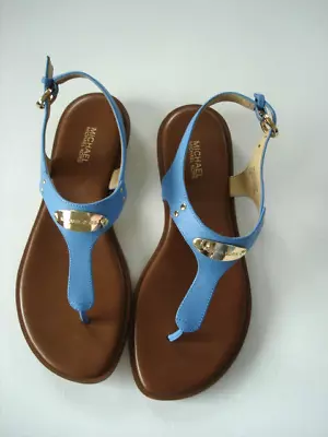 Michael Kors Plate Thong Denim/Blue Saffiano Leather Sandal Size 7.5 • $43